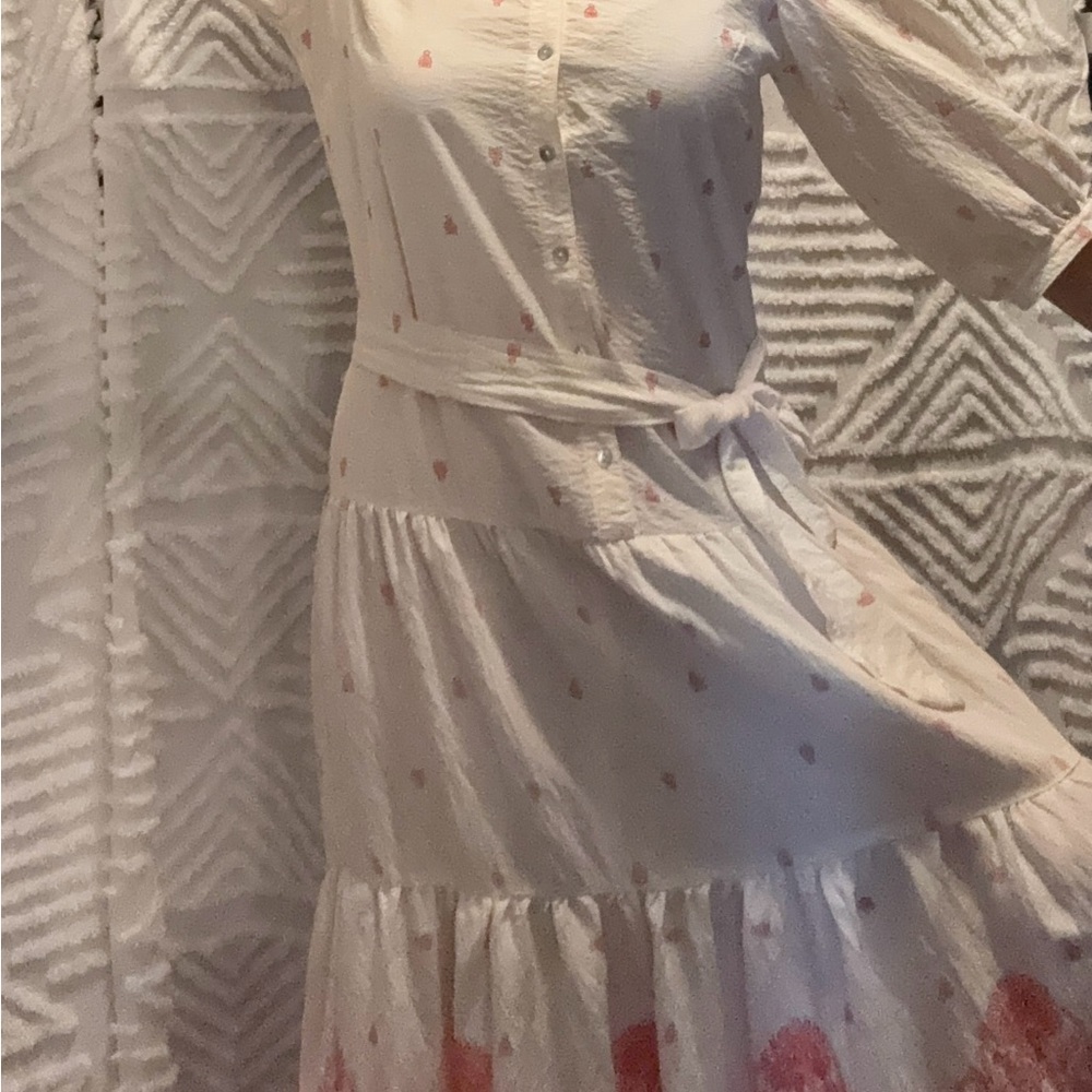White and Pink Heart Patterned Dress